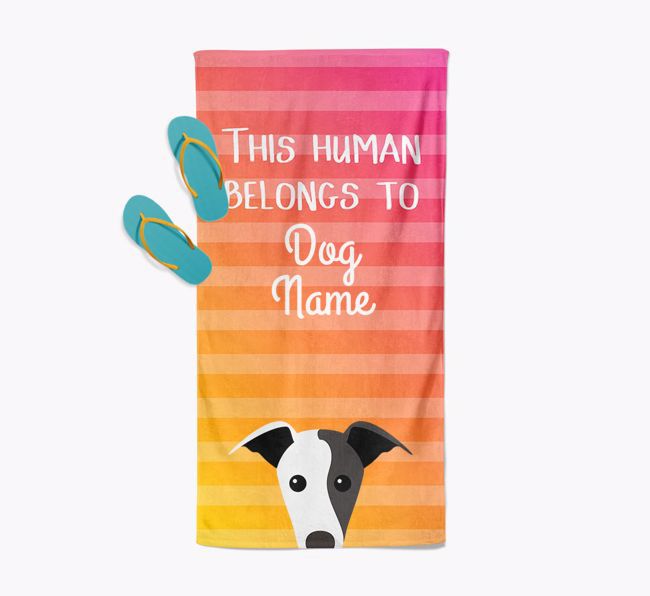 Personalised Pool Towel 'This Human Belongs To {dogsName}' with {breedFullName} Icon